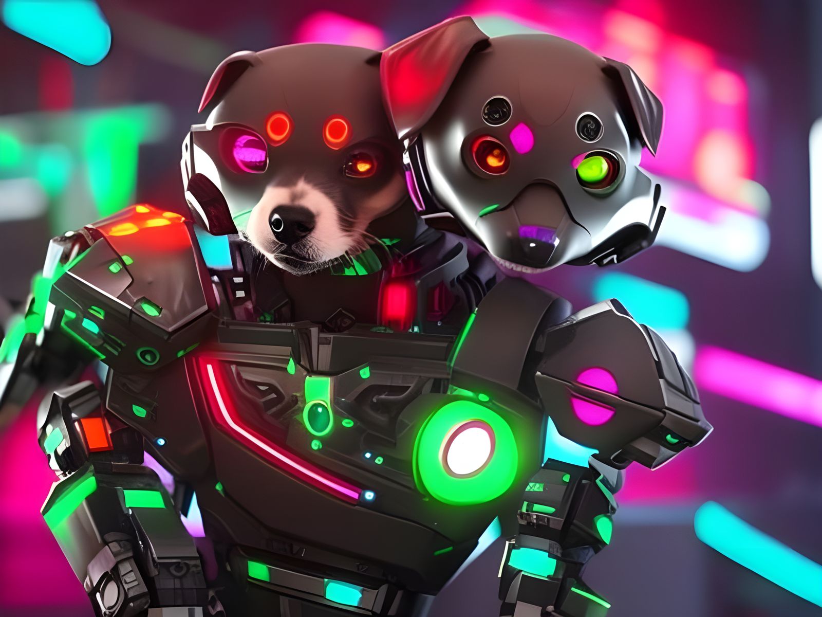 Cyberpunk Two-Headed Puppy Robot