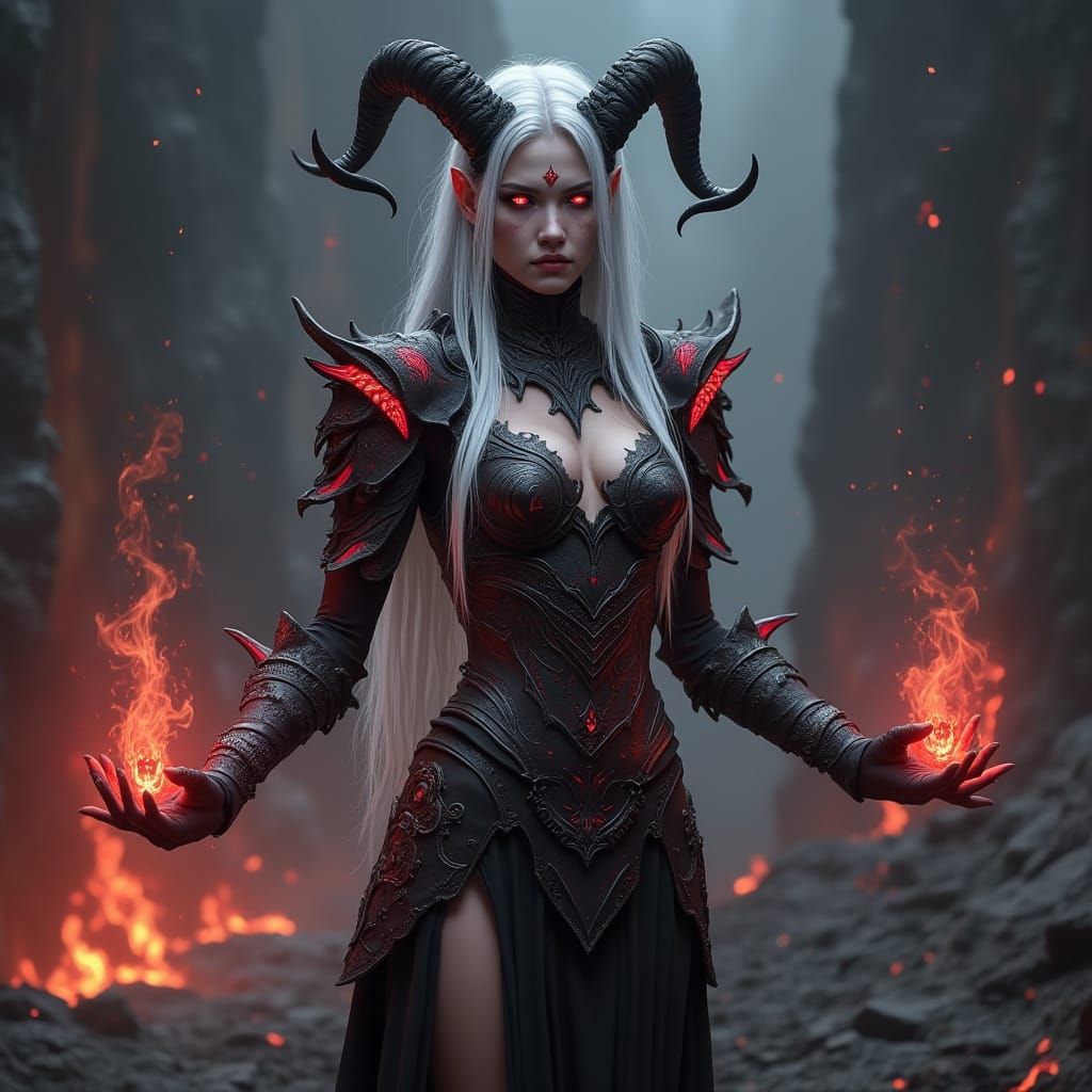Mystical Daedric Sorceress in Dark Fantasy Armor