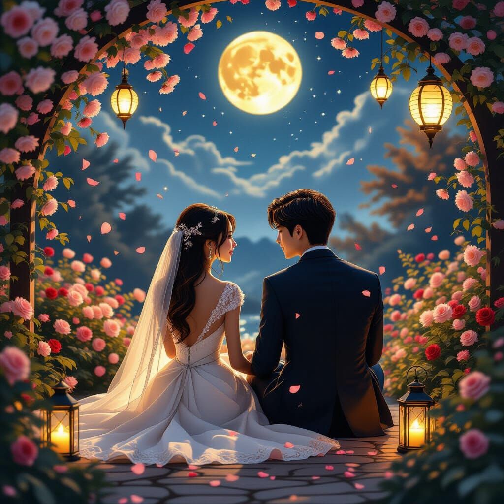 Romantic Couple in Autumn Garden with Ethereal Lighting