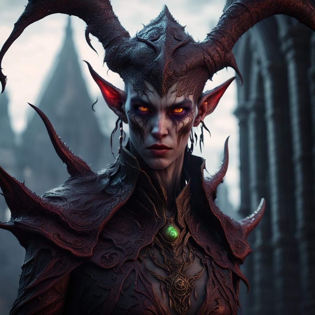 Demonic Eldritch Elf in Detailed Matte Painting Style