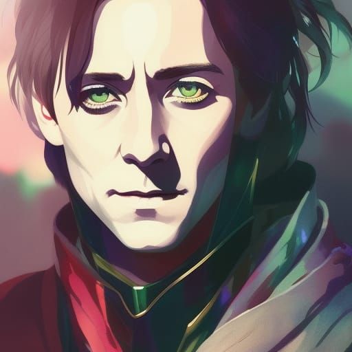 Anime-Style Loki Snuggling Kitten Digital Art