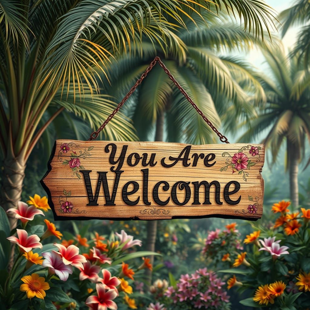 Vintage Welcome Sign in Tropical Paradise