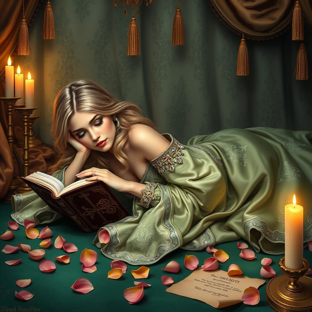 Baroque Noblewoman Reads Ancient Tomes