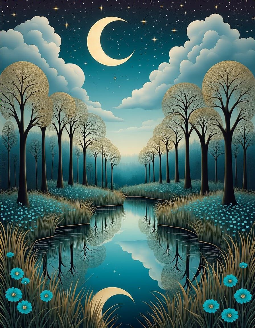 Surreal Winter Forest with Abstract Trees