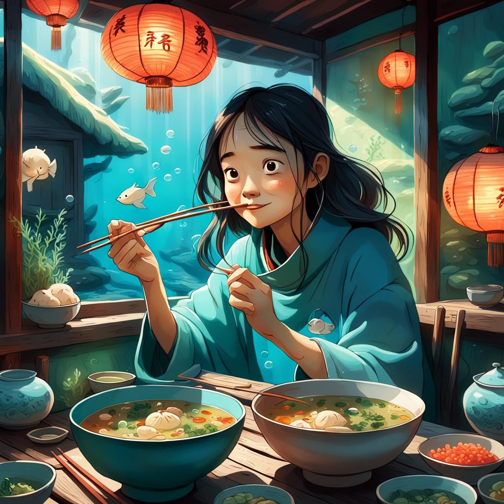 Cozy Underwater Hut: Soup in a Whimsical Style