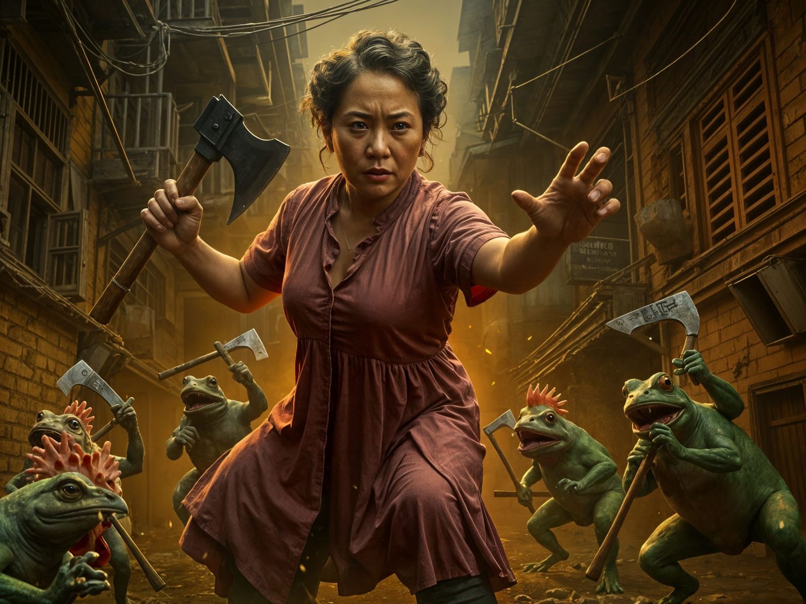 Fierce Landlady in Alley Fights Anthropomorphic Animals