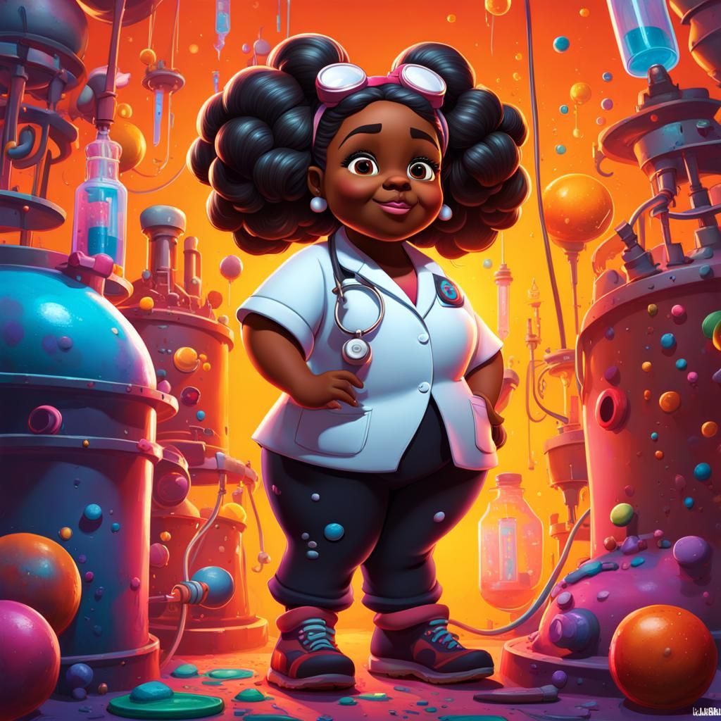 Girl Scientist in Graffiti Art Style, Digital 3D