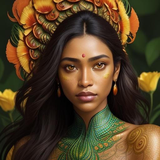 Dragon Peacock Woman in Abstract Expressionism Style