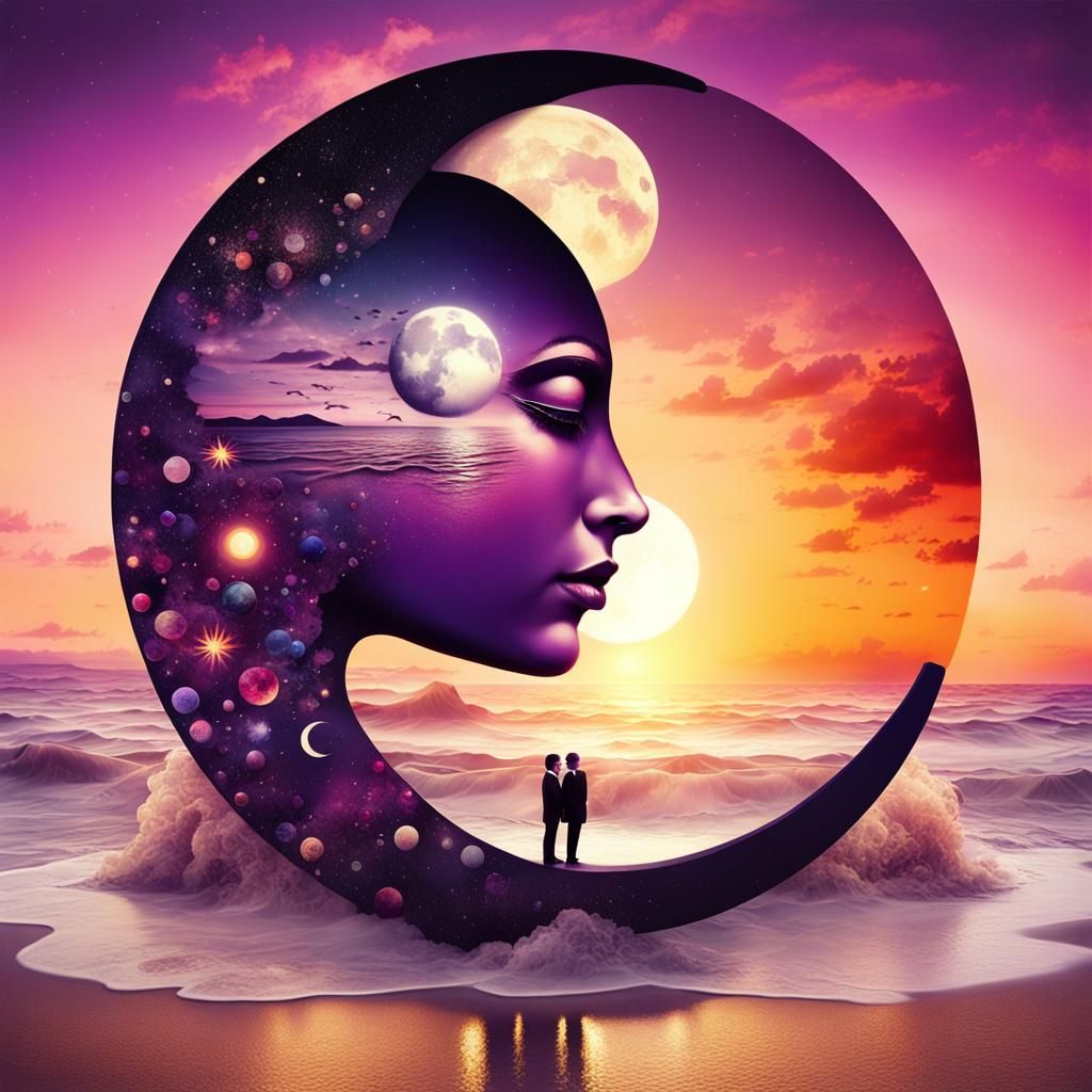 Art Deco Surreal Yin Yang Sun Moon