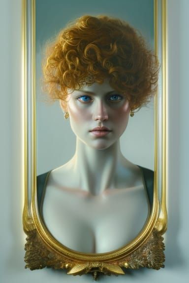 Hyperrealistic Red-Headed Goddess Portrait with Dramatic Lig...