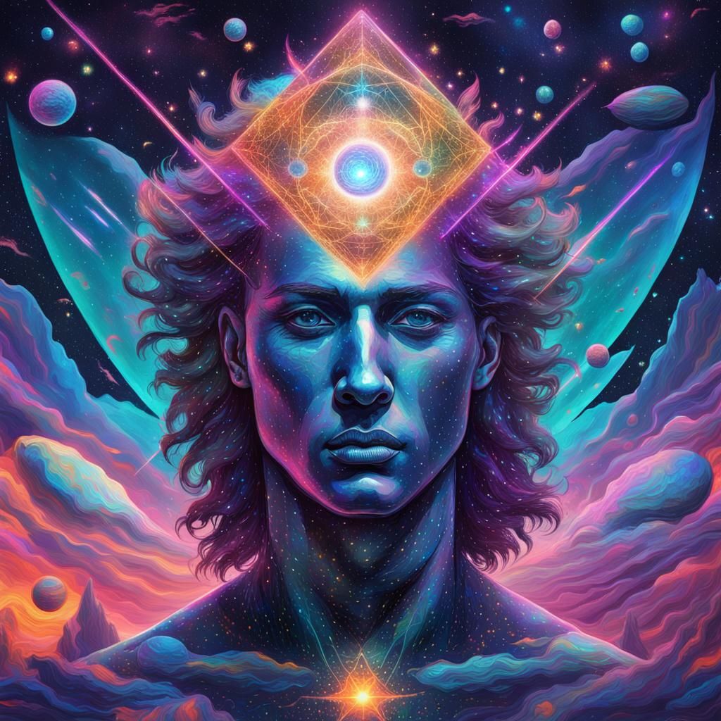 Holographic Cosmic Astral Illustration in Mixed Media