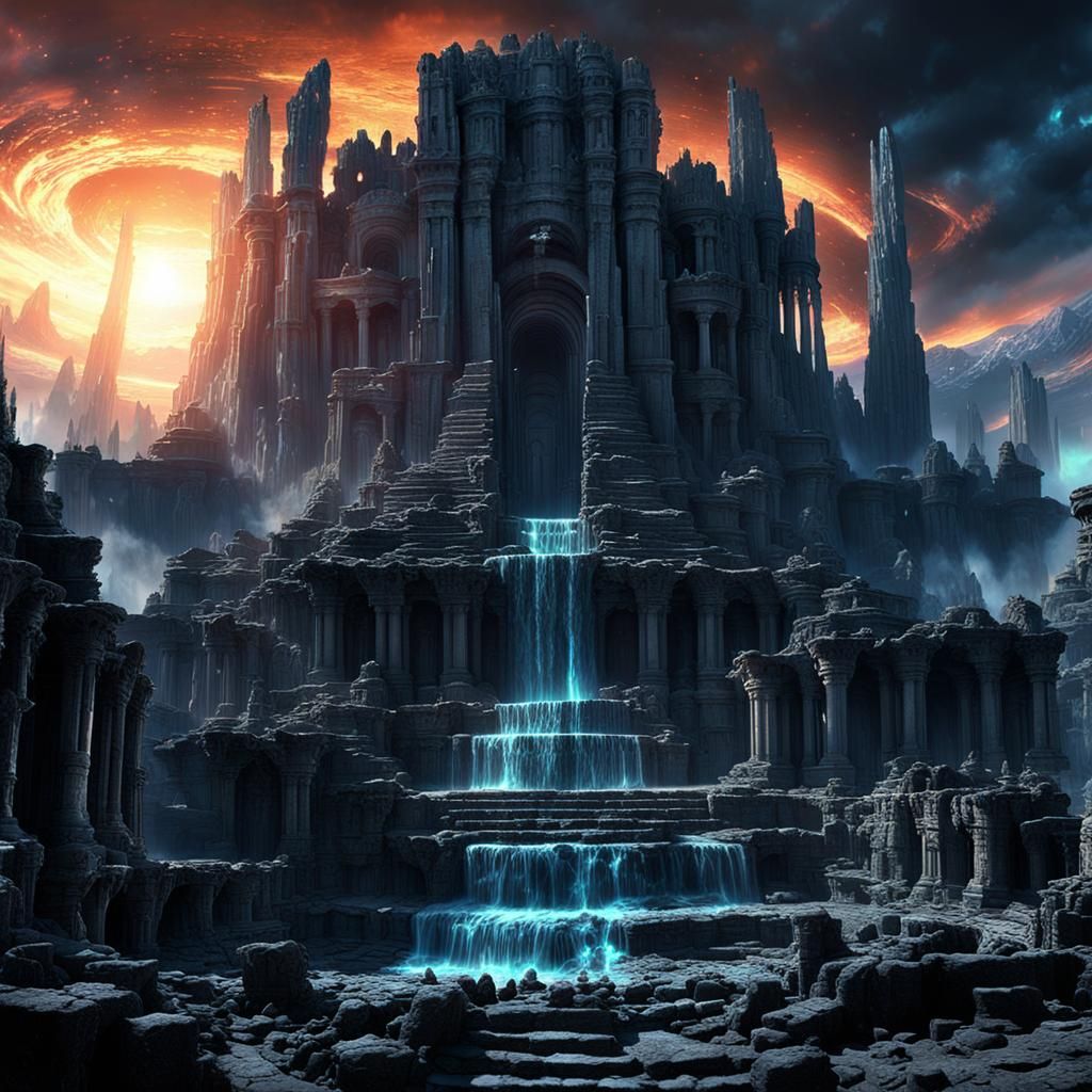 Celestial Tears Cascade Through Blazing Skies: Digital Matte...