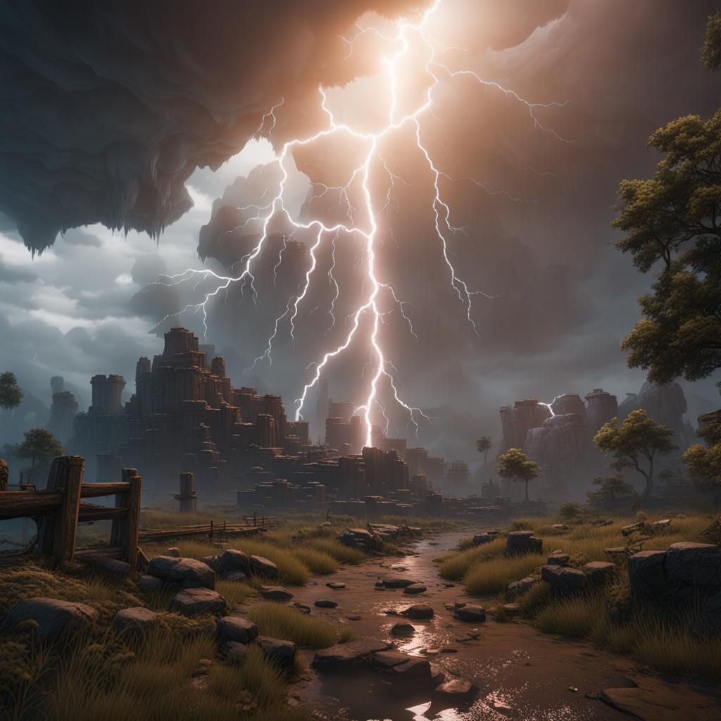 Epic Thunderstorm in 3D Game Cinematic Style