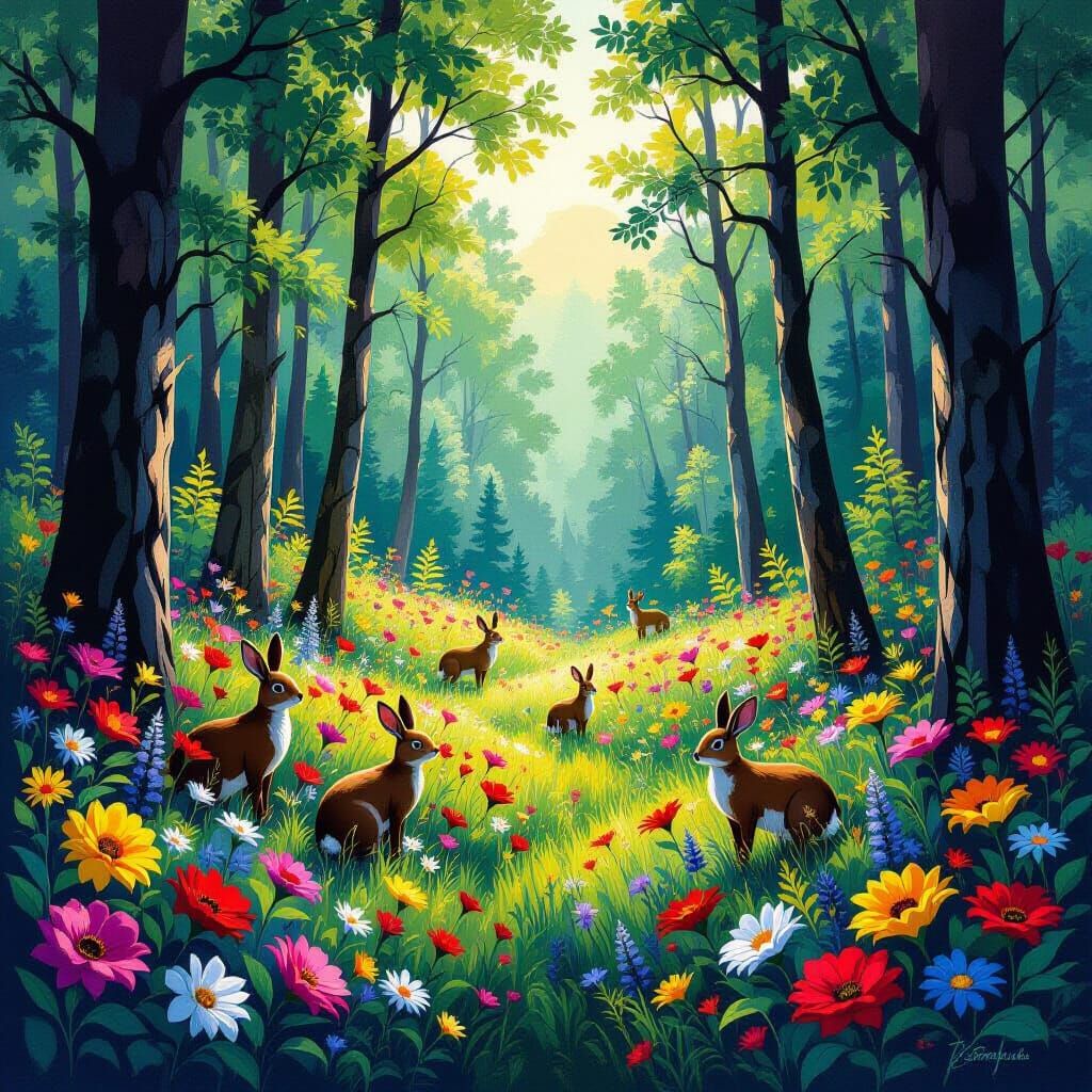 Vibrant Wildlife Forest Scene with Dynamic Lighting