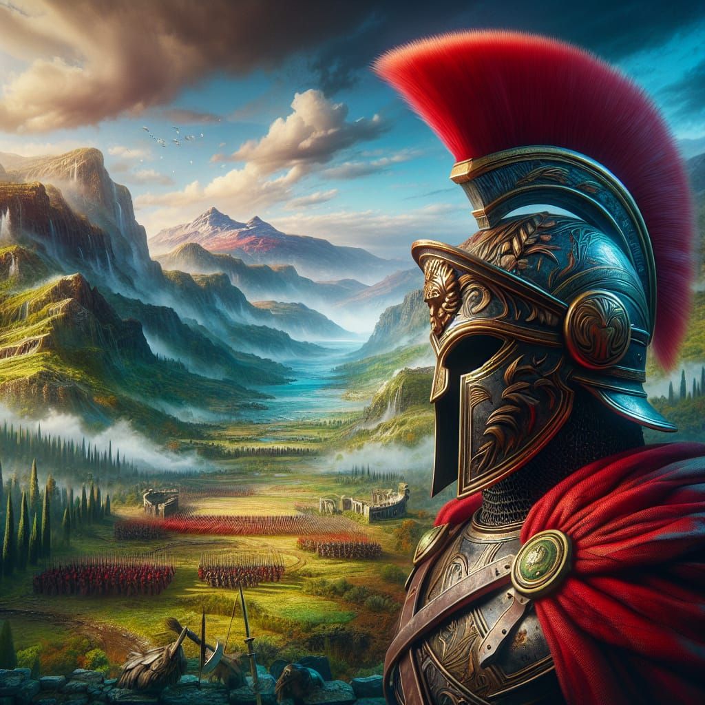 Roman Warrior Helmet with Red Crest: Fantasy Battlefield