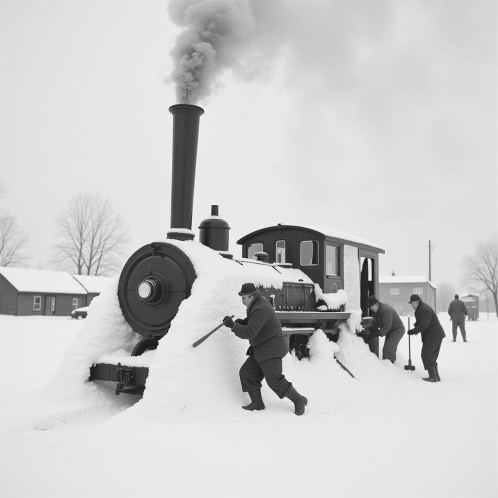 1950s Steam Locomotive Stranded in Canadian Snowdrift