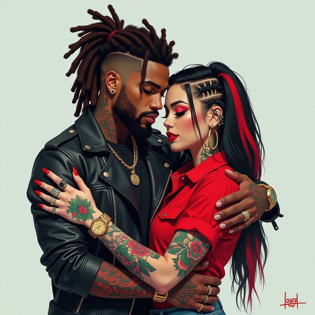 Tattooed Couple in Dynamic Digital Art Style