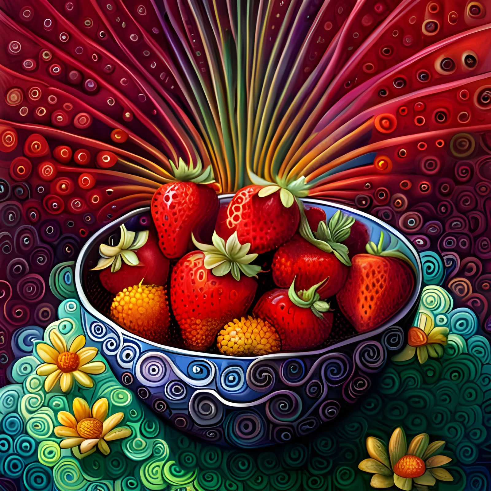 Rainbow Strawberries in Gouache Style