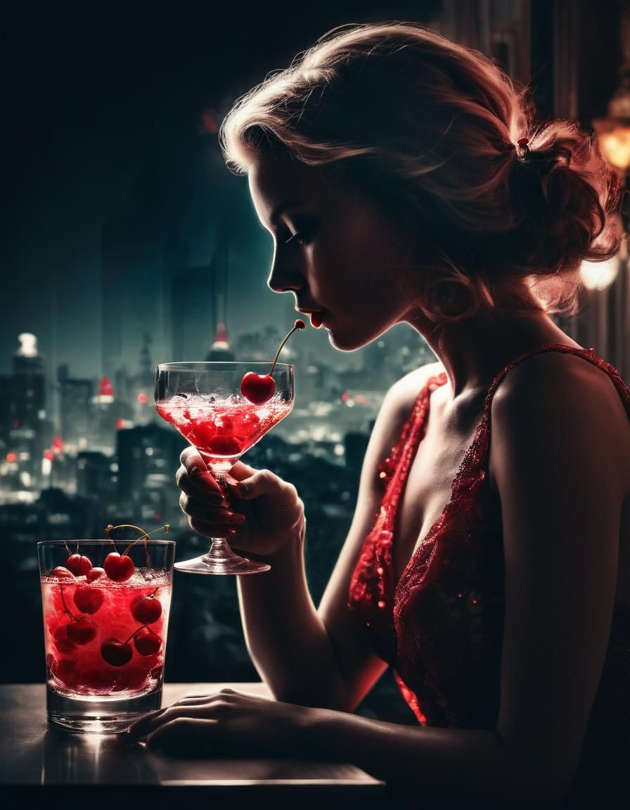 Woman's Memories: Double Exposure Cherry Cocktail Photograph