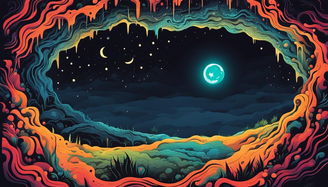 Glowing Hole Cartoon Poster in Asemic Ink Style