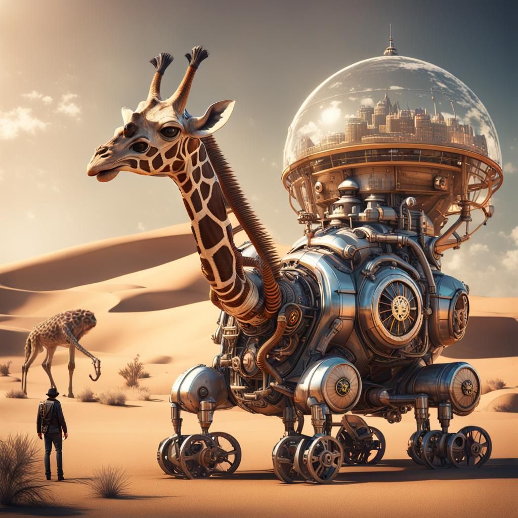 Steampunk Snail-Giraffe on Alien Planet