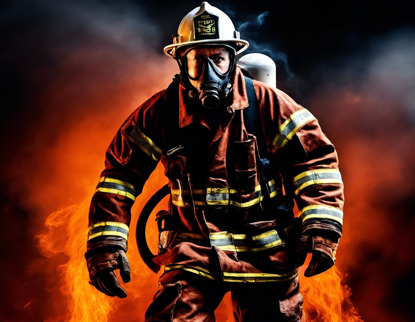 Epic Firefighter Scene with Full Moon in Flames