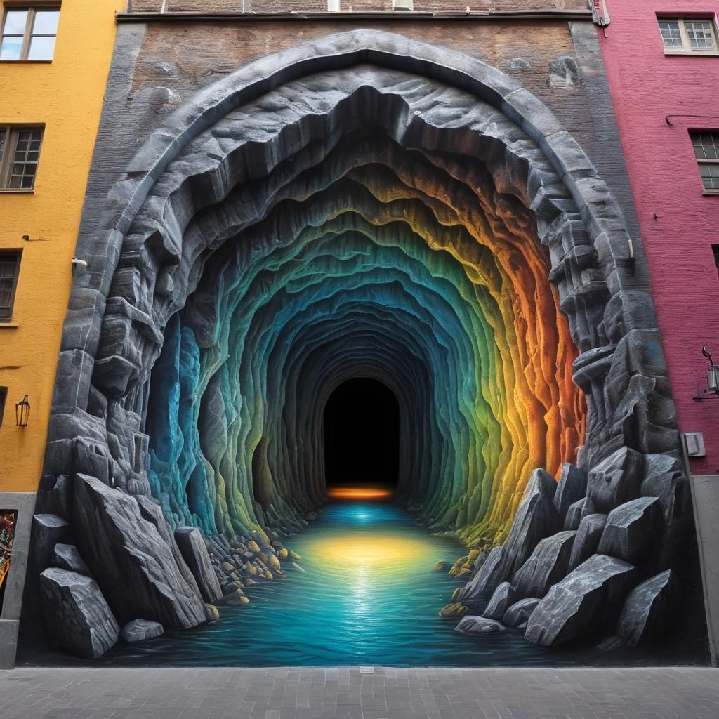 Hyperrealistic 3D Chalk Art Cave Mural