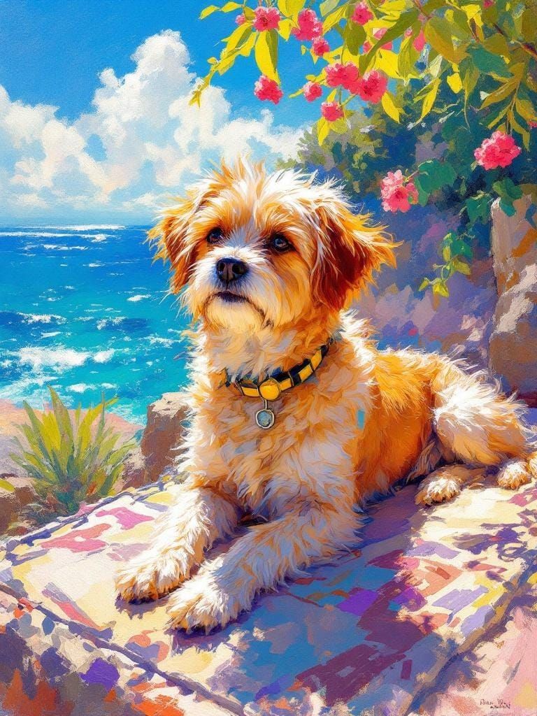 Mediterranean Summer Dog as Impasto Painting