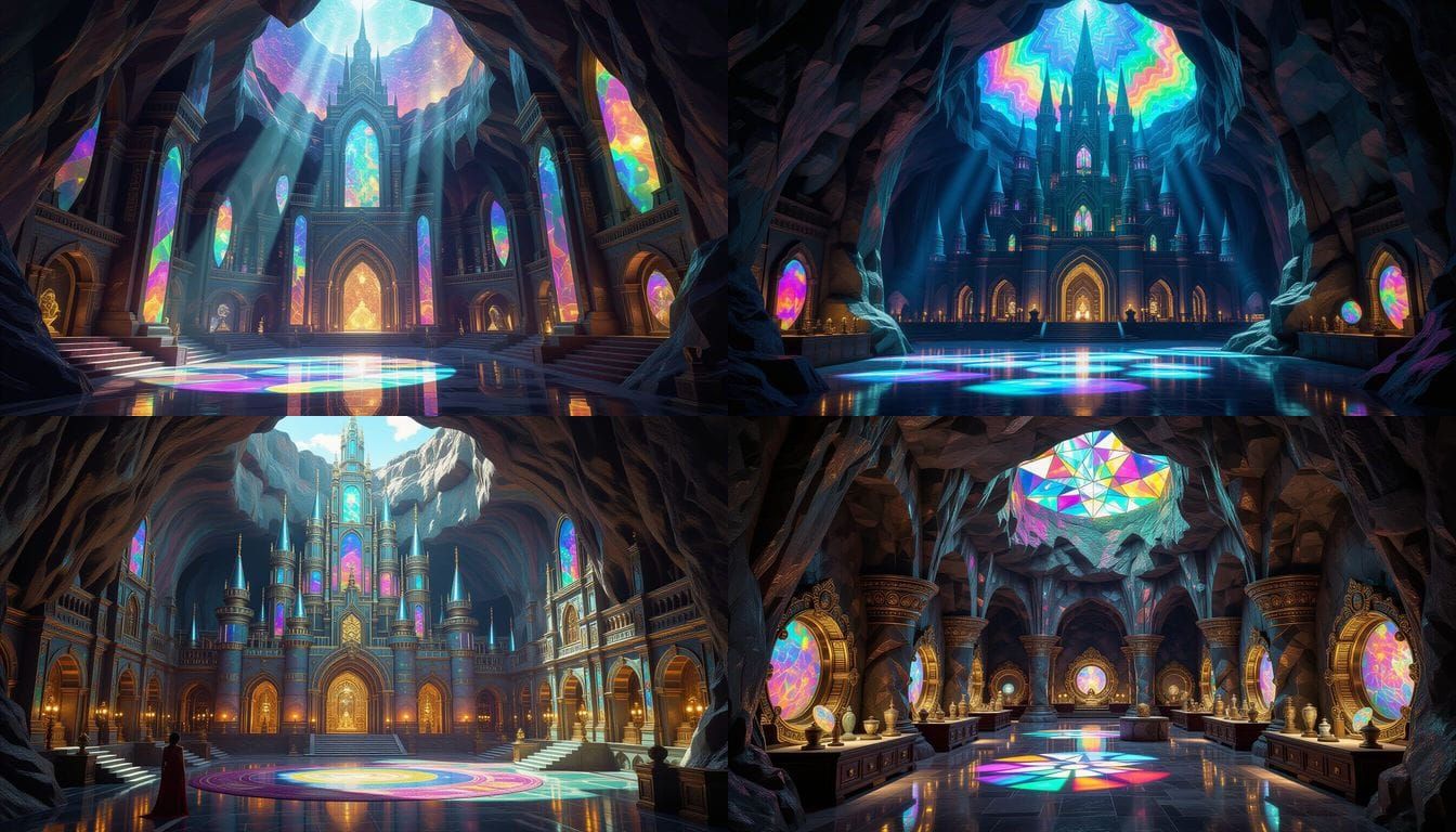 Ancient Opal Castle Interior with Hidden Artefacts