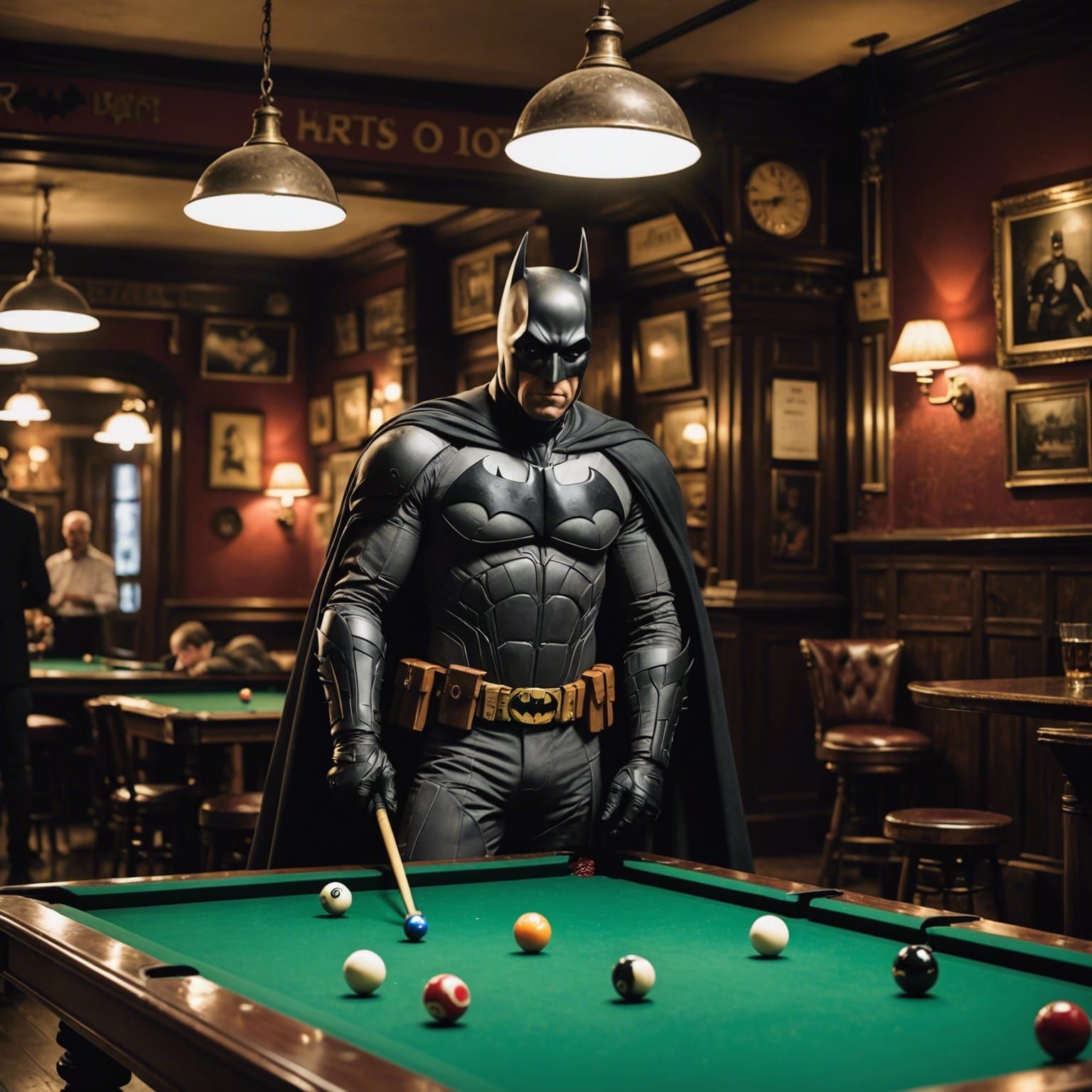 Batman Plays Billiards in English Pub
