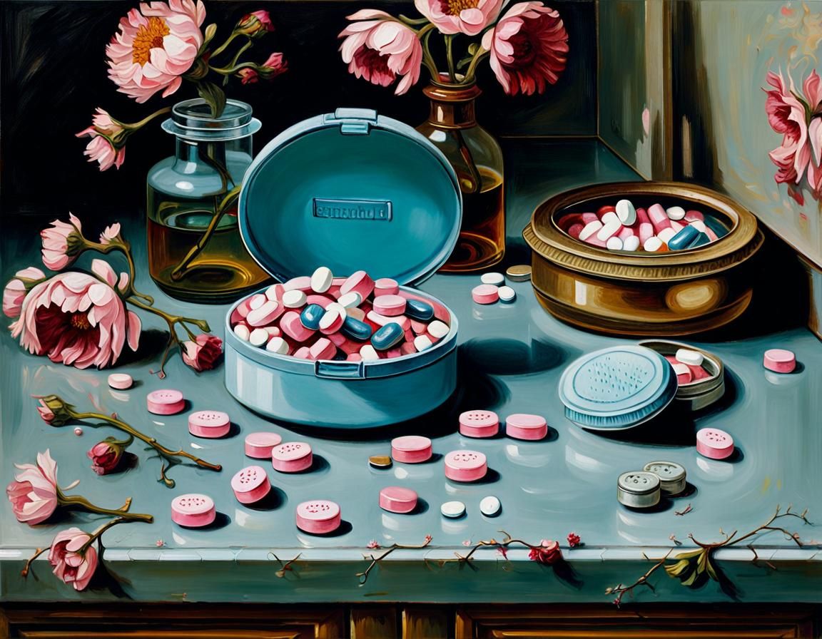 Baroque Still Life: Pills, Flowers, and Fruit
