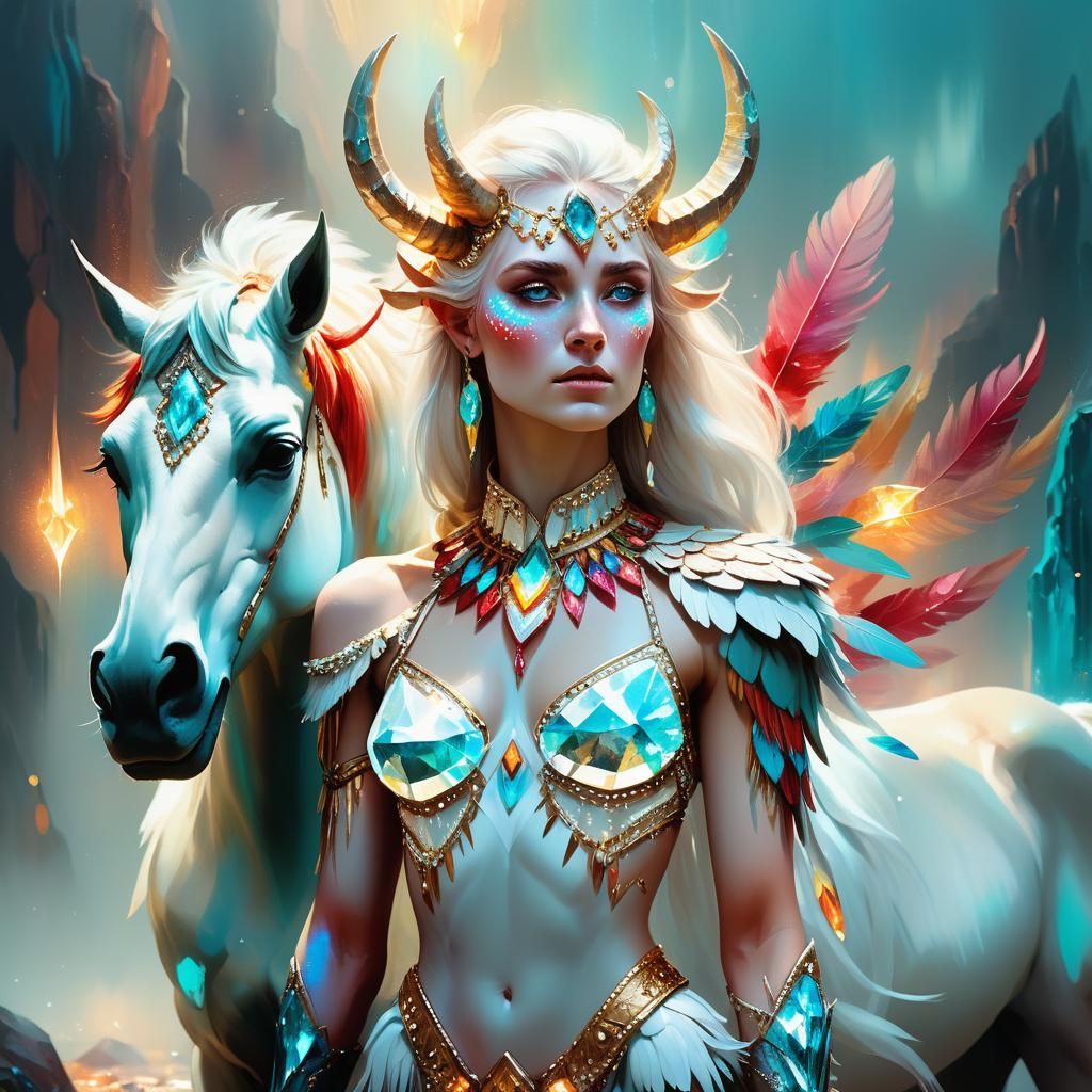 Crystalline Centaur in a Fantasy Oil Painting