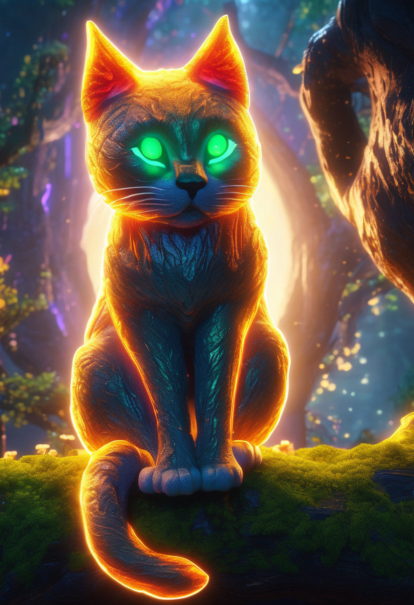 Regal Cat in Whimsical Fantasy Scene