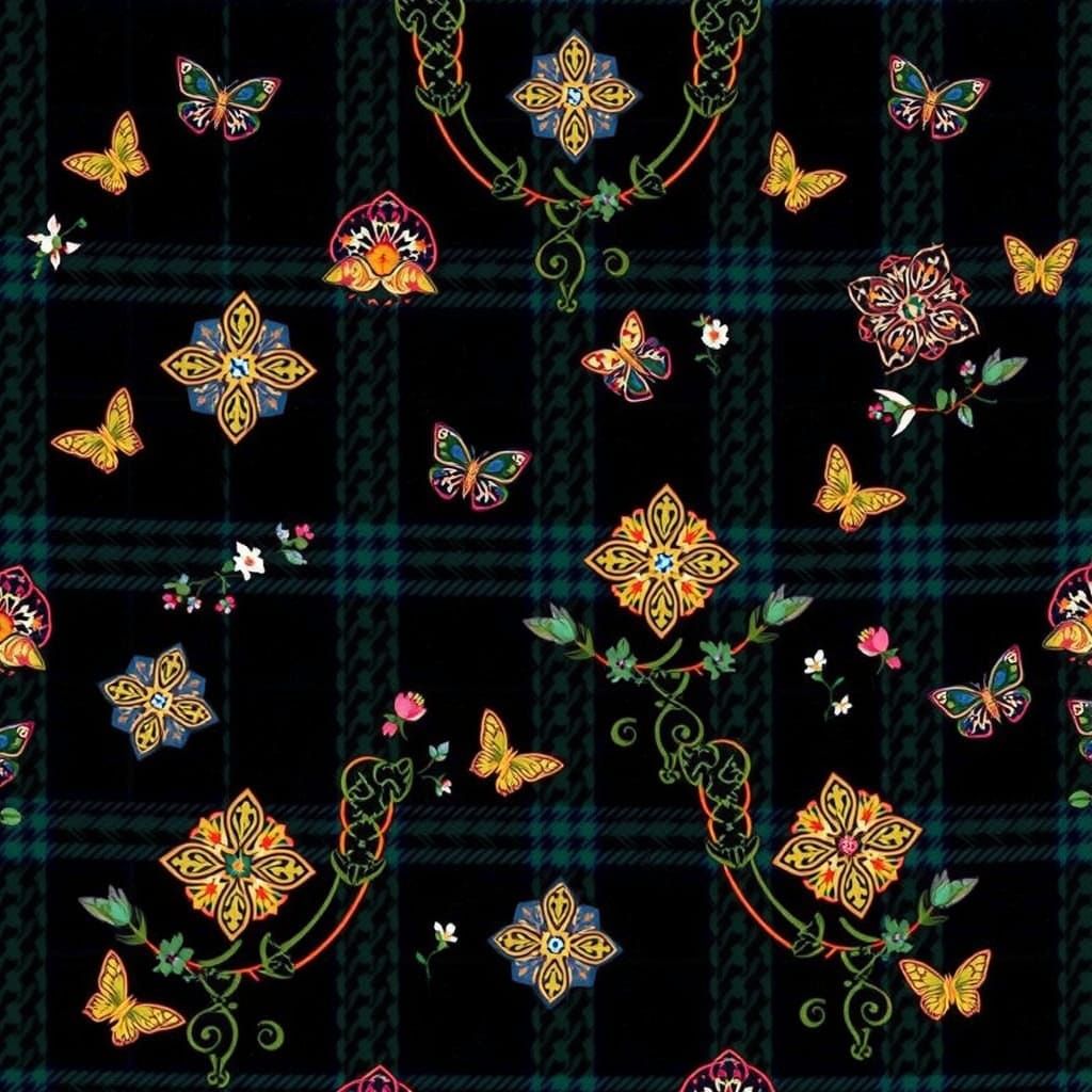 Tartan Clergy Fabric with Celtic Crosses and Floral Patterns