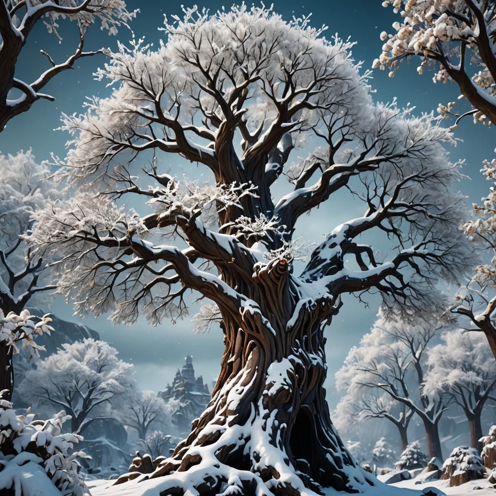 Detailed Snow Tree Fantasy Concept Art