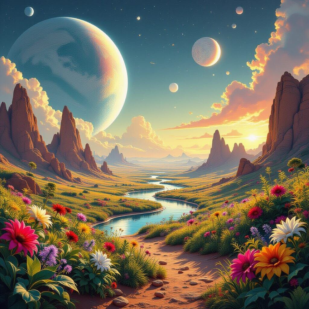 Colorful Alien Landscape Inspired by Roger Dean