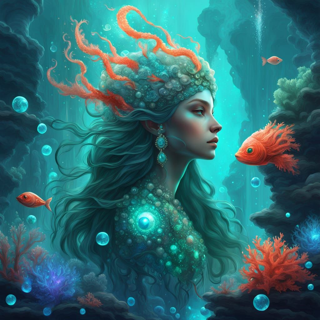 Merfolk Warrior in Sunken Ruins: Fantasy Art