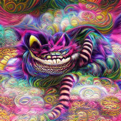 Grinning Cheshire Cat in Whimsical Style