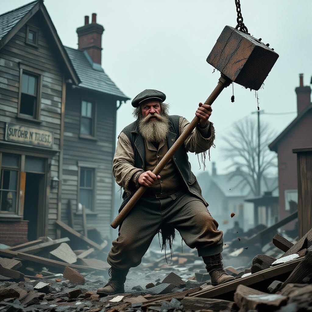 Tramp Demolishes Pub in Dystopian Landscape