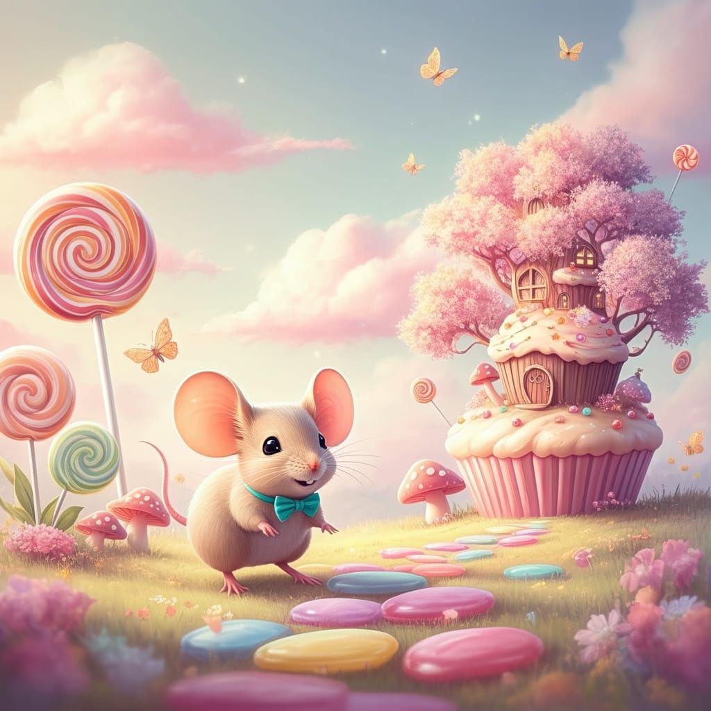 Mouse's Dreamy Adventure in Pastel Candy Meadow