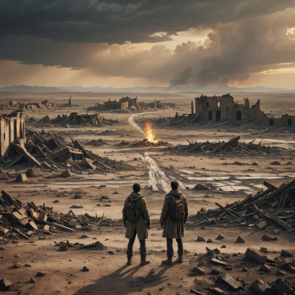 Desolate Figure in Post-Apocalyptic Landscape