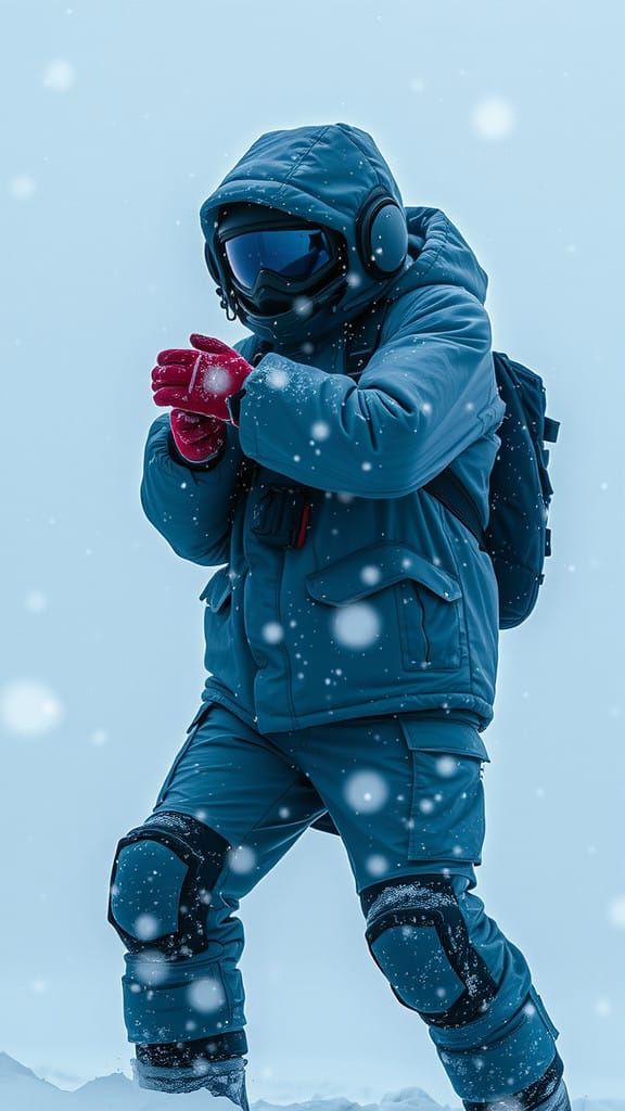 Winter Survivalist in Fierce Blizzard