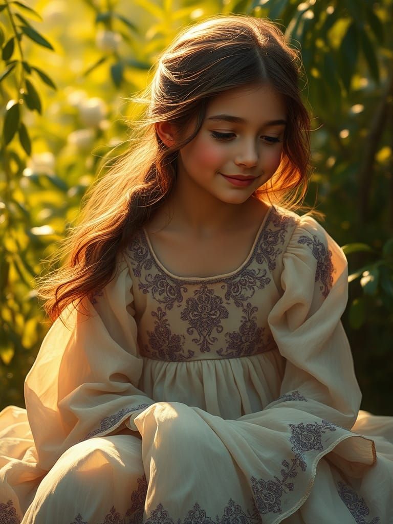 Girl in Golden Light: Oil Painting Portrait