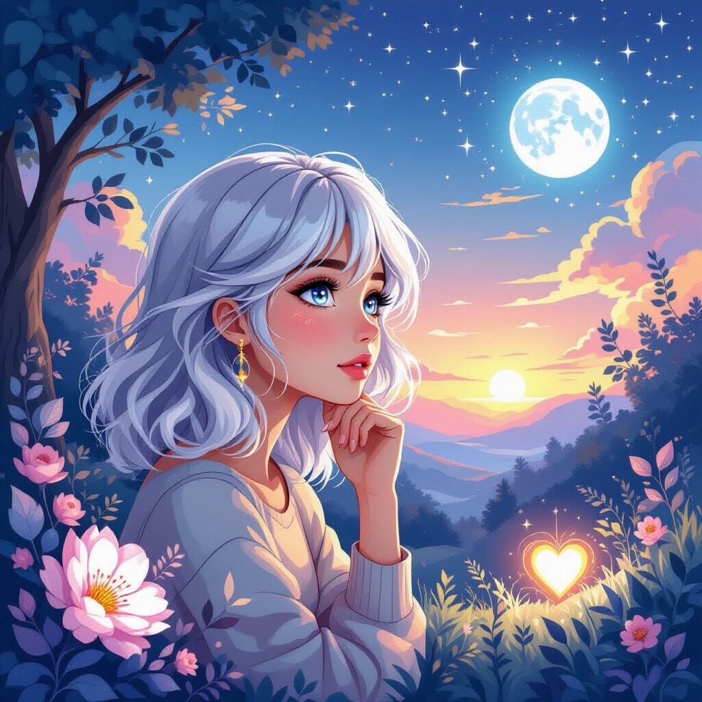 Dreamy Woman in Ethereal Landscape Digital Illustration