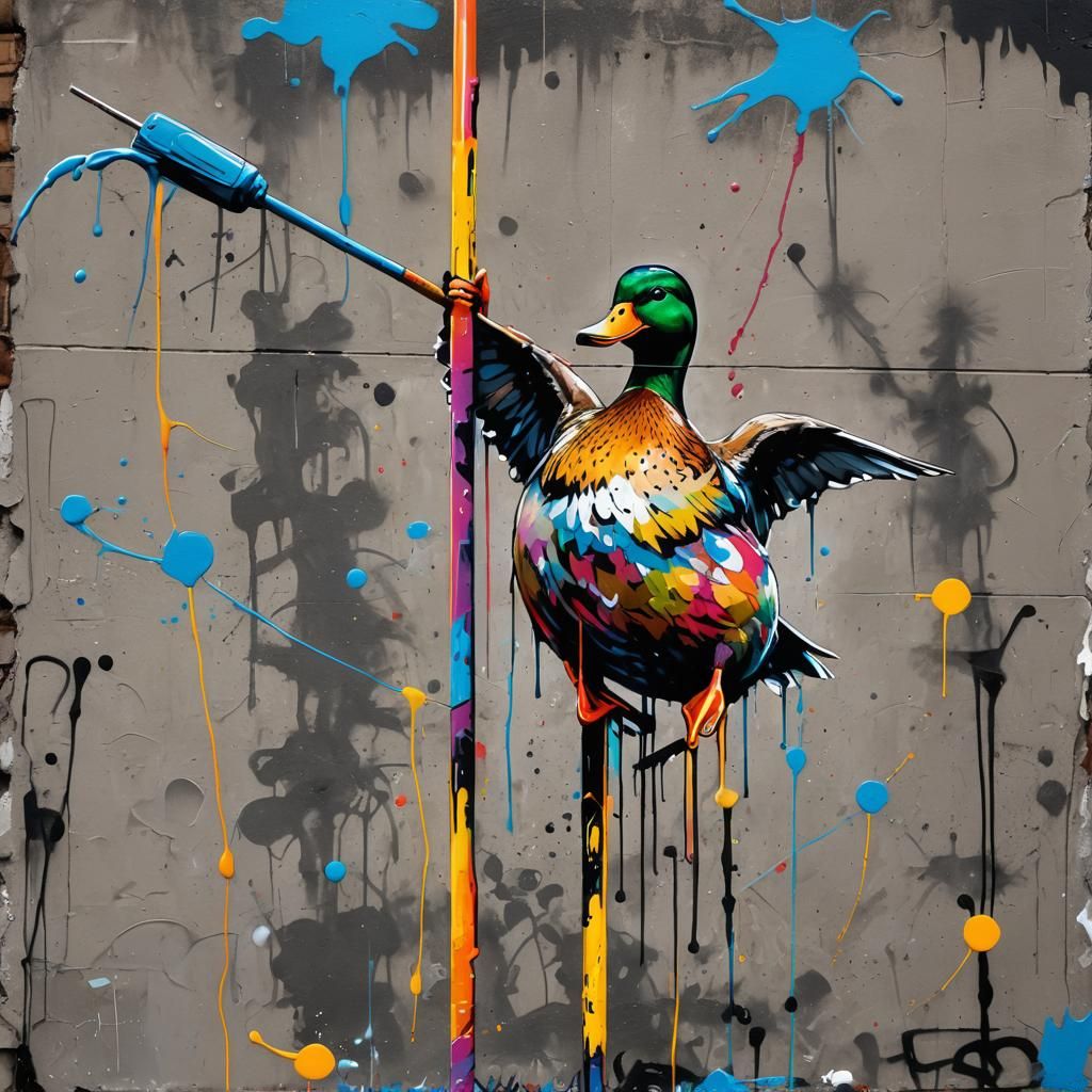 Duck Pole Vault in Graffiti Street Art Style