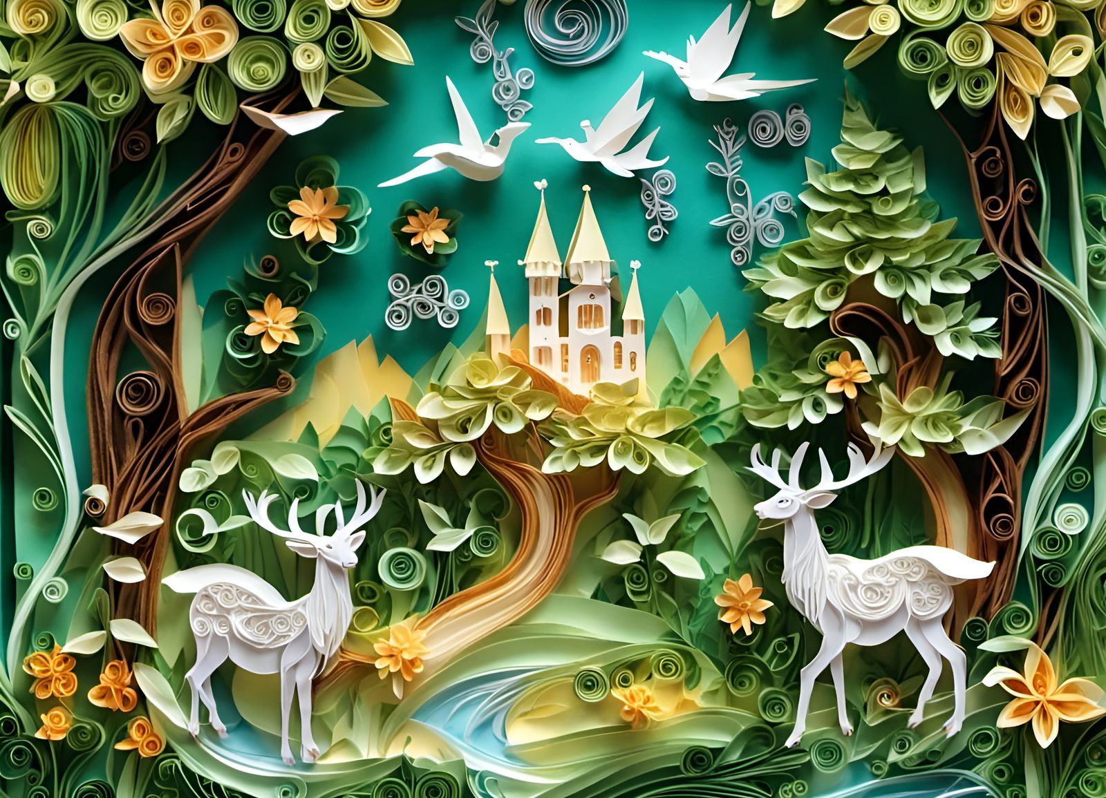 Origami beautiful fairy magic forest landscape