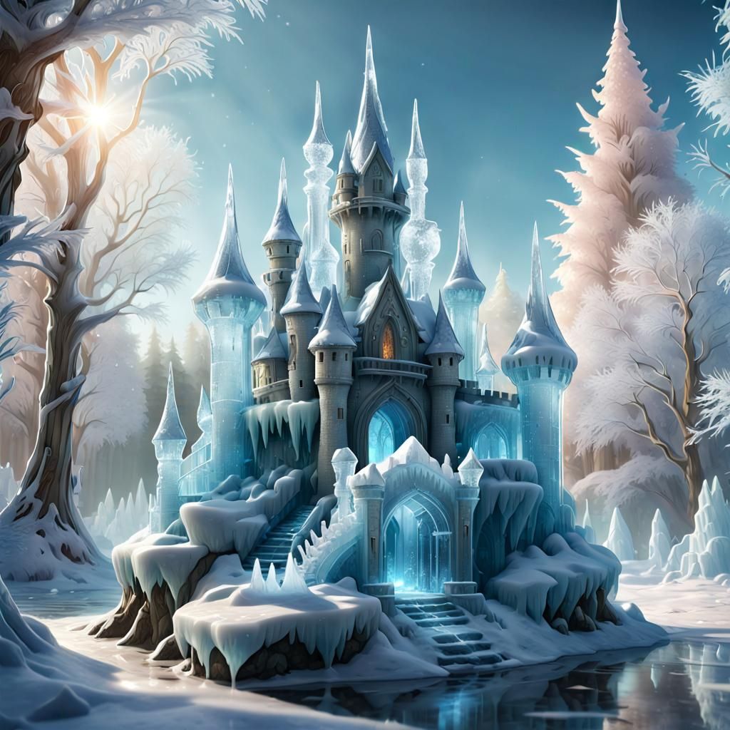 Icy Fairy Castle Sculpture in Winter Wonderland