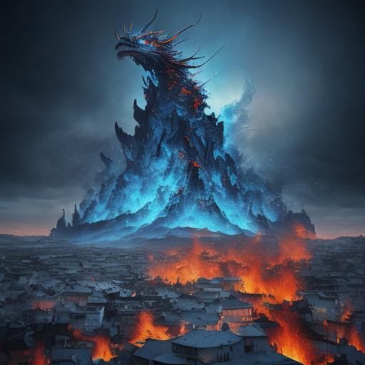 Icy Blue Dragon in a Surreal Landscape