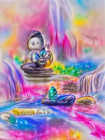 Buddha Meditating: Watercolor Pastel Cosmic Art