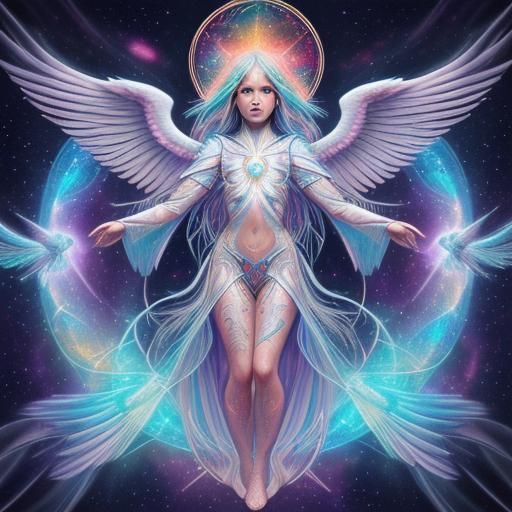 Six-Winged Seraphim in Holographic Astral Illustration